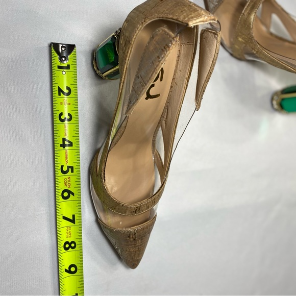 FSJ Nude Transparent Bridal Pointed 
Toe Chunky Block Heel Crystal
Pumps - Picture 11 of 15